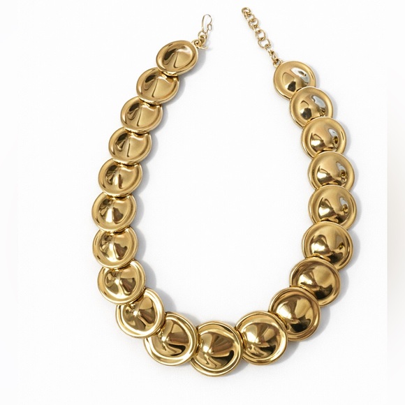 Vintage Monet Signed Gold Tone Disc Collar 80s Runway Style Statement Necklace - Picture 2 of 8